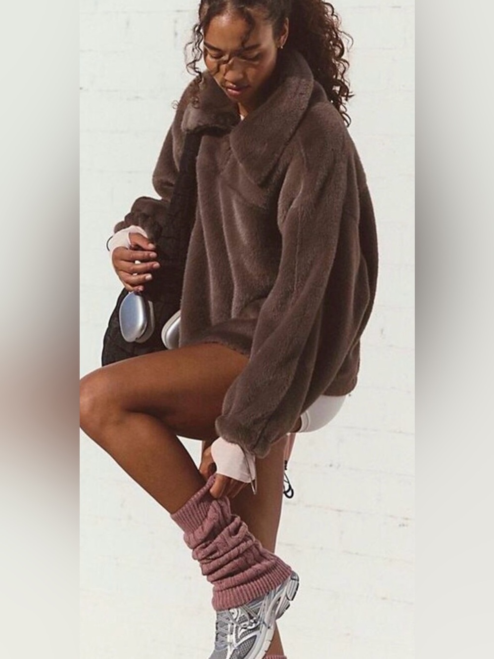 Free People Movement Alpine Faux Fur Half Zip Pullover Sz L *NWT*